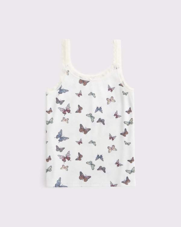 lace-trim bow cami, White Pattern view 1