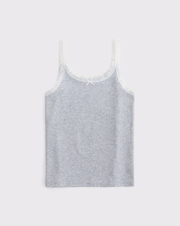 lace-trim bow cami, Light Gray view 1