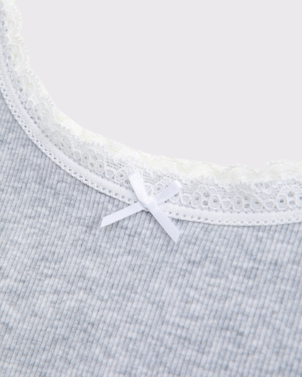 lace-trim bow cami, Light Gray view 2