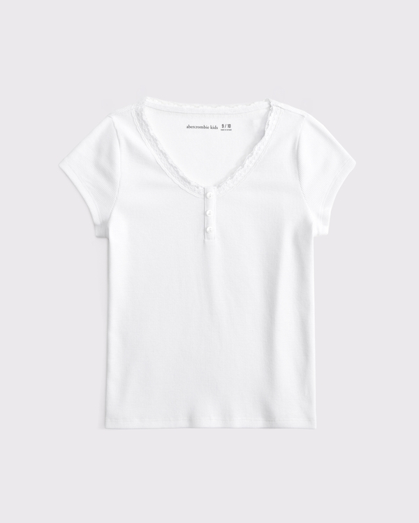 lace-trim henley, White view 1