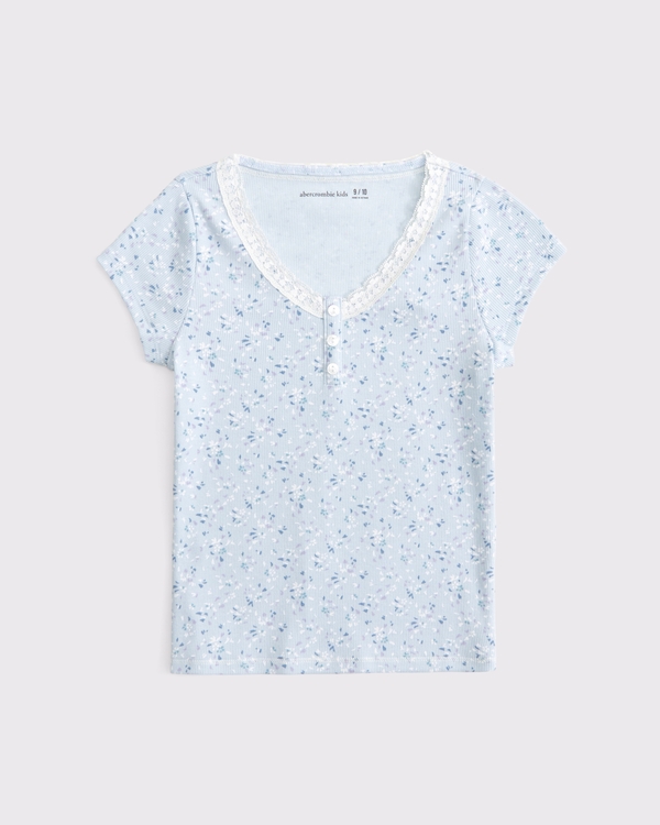 lace-trim henley, Light Blue Floral view 1