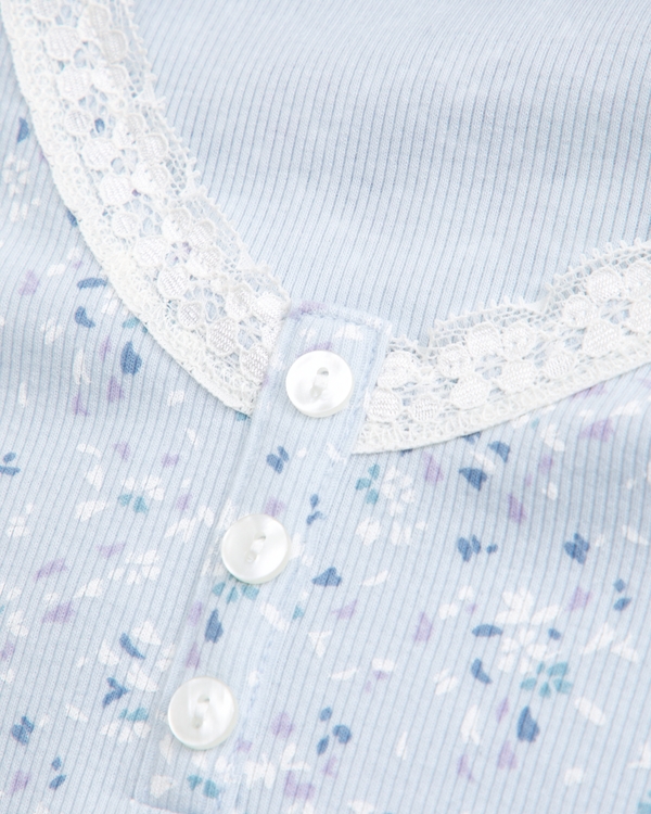 lace-trim henley, Light Blue Floral view 2
