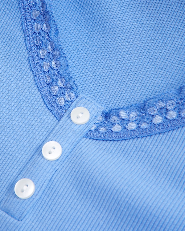 lace-trim henley, Blue view 2