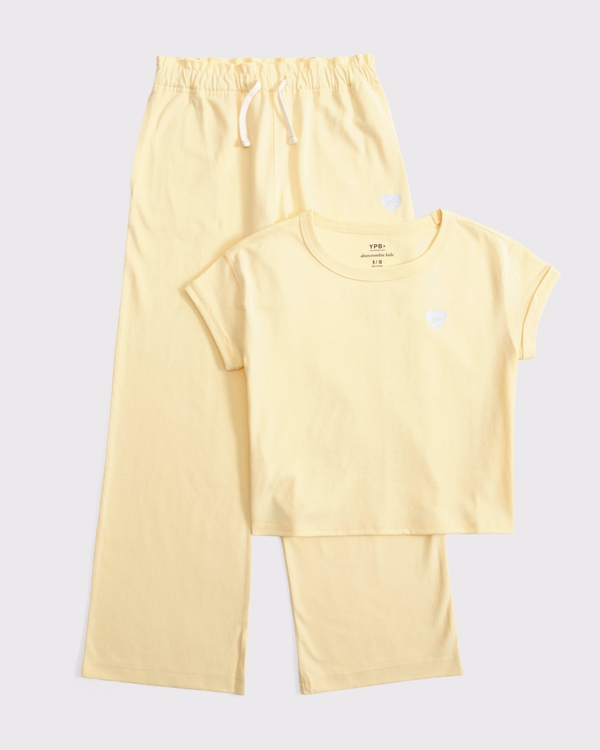 ypb logo tee and wide leg knit pants set, Creamy Yellow view 1