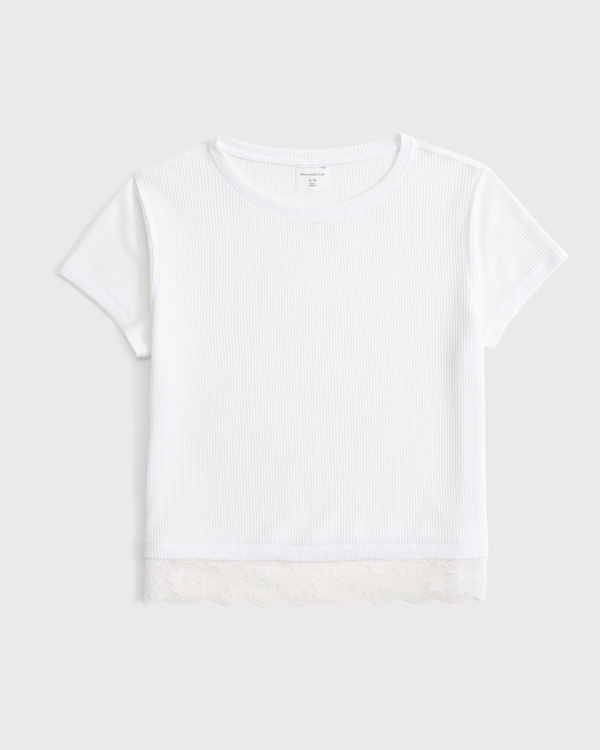 lace-trim waffle tee, White view 1