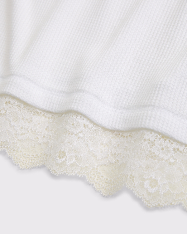 lace-trim waffle tee, White view 2