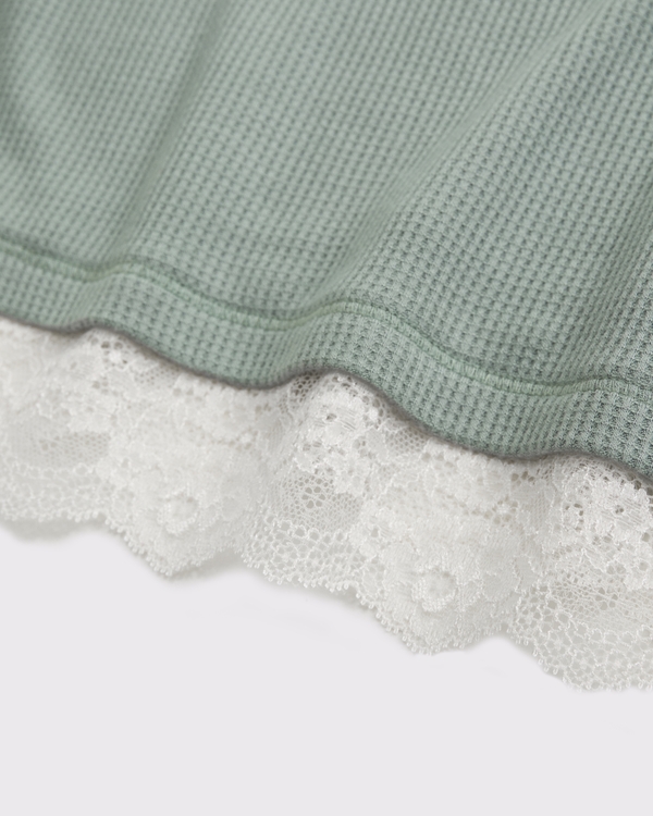 lace-trim waffle tee, Cool Sage view 2