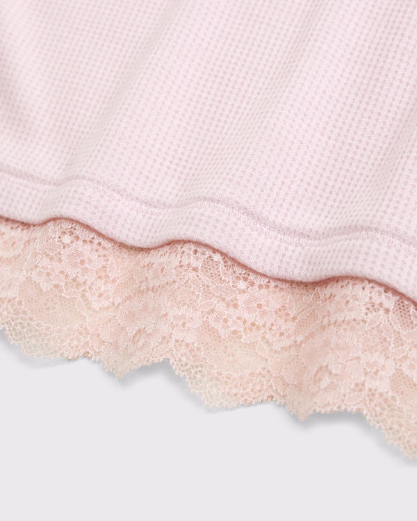 lace-trim waffle tee, Light Pink view 2