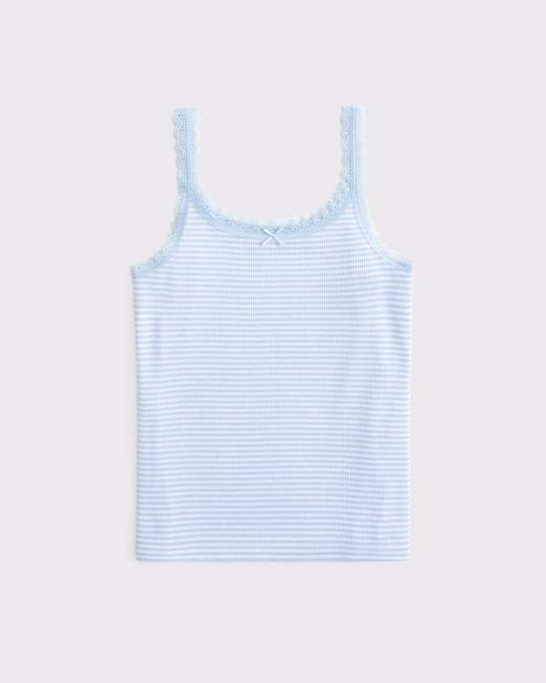 lace-trim bow cami, Light Blue Stripe view 1