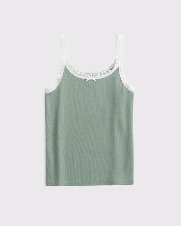 lace-trim bow cami, Dark Sage view 1