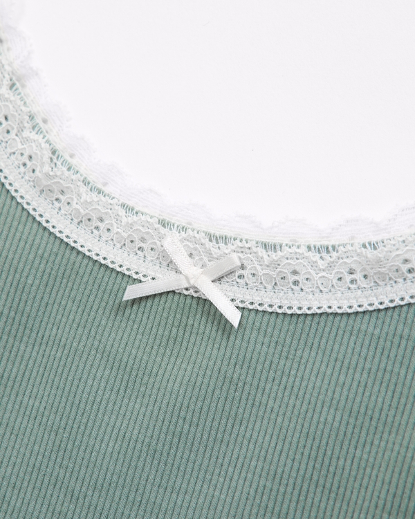 lace-trim bow cami, Dark Sage view 2