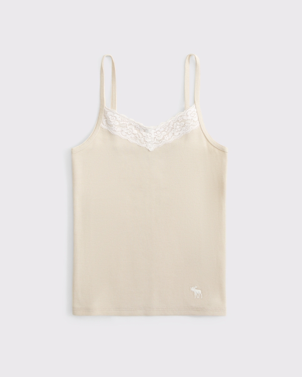 lace-trim v-neck icon cami, Oatmeal view 1