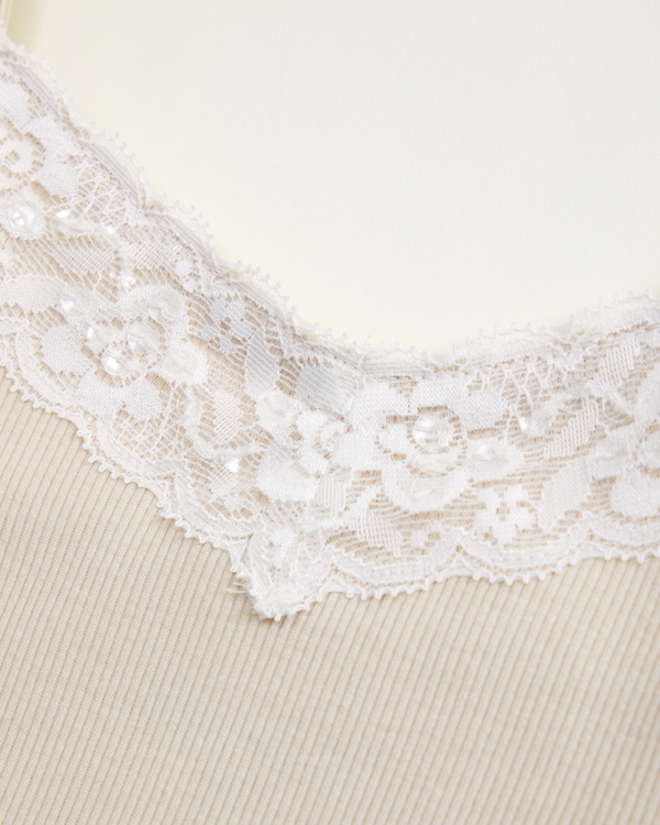 lace-trim v-neck icon cami, Oatmeal view 2