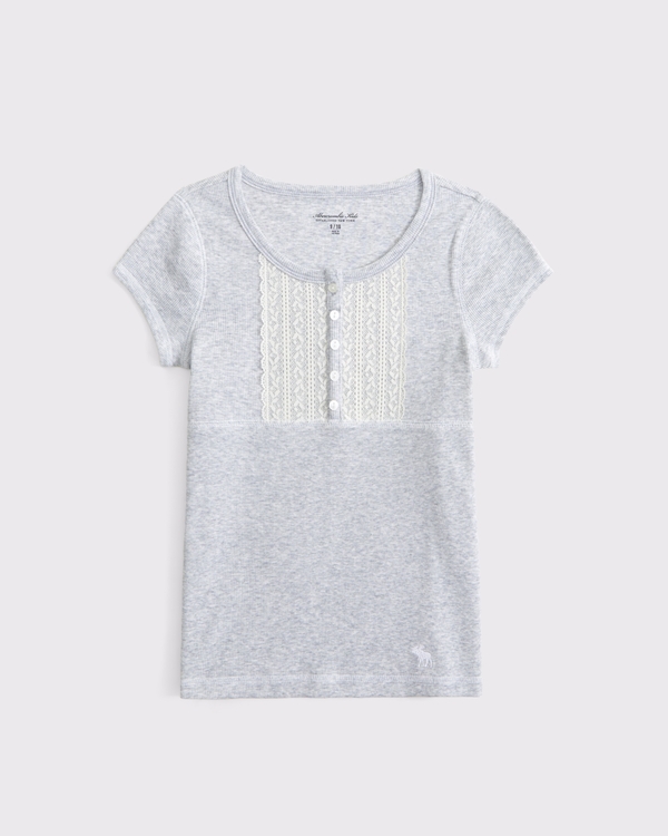 Henley con ícono y ribetes de encaje, Gris Claro view 1