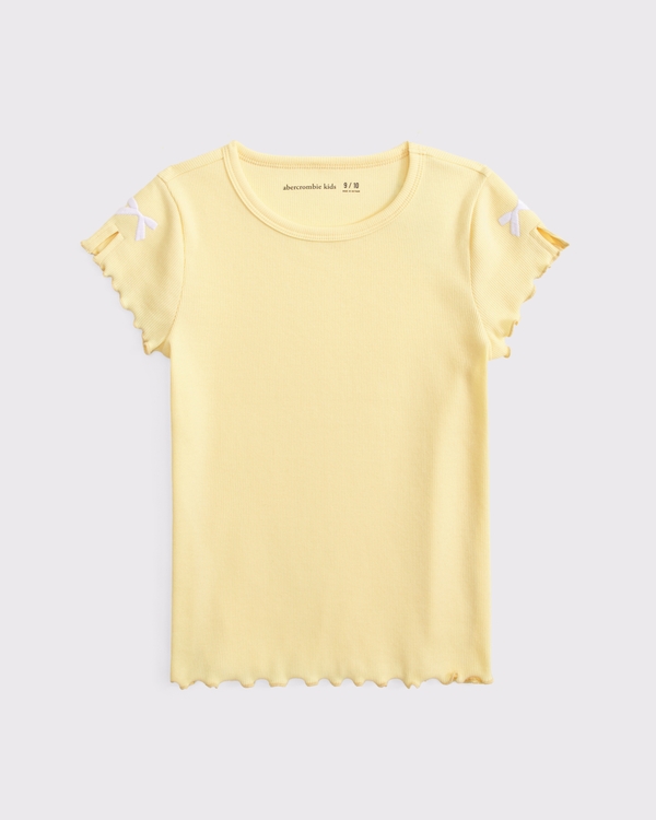 embroidered bow sleeve tee, Creamy Yellow view 1