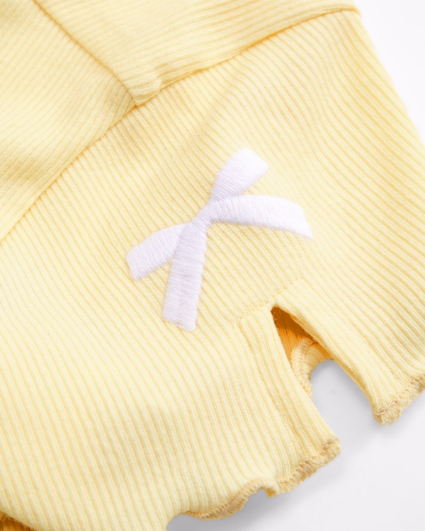 embroidered bow sleeve tee, Creamy Yellow view 2