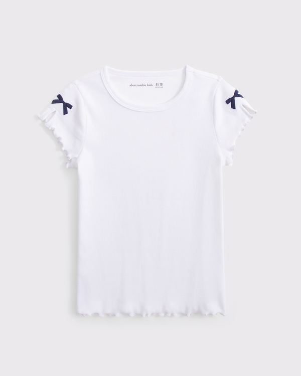 embroidered bow sleeve tee, White view 1