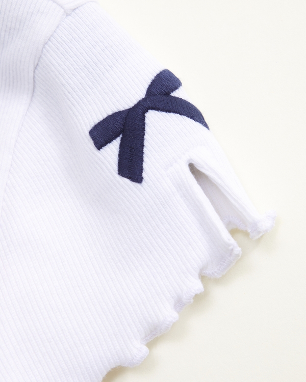 embroidered bow sleeve tee, White view 2