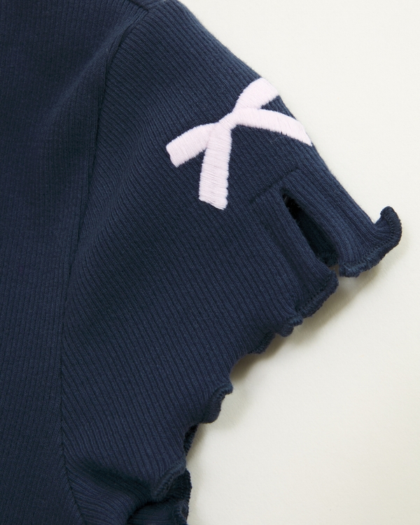 embroidered bow sleeve tee, Sapphire view 2