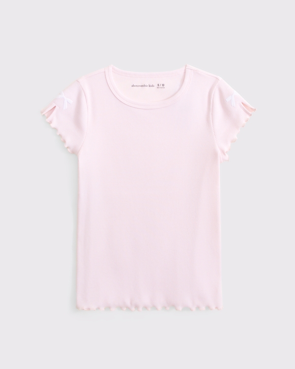 embroidered bow sleeve tee, Light Pink view 1