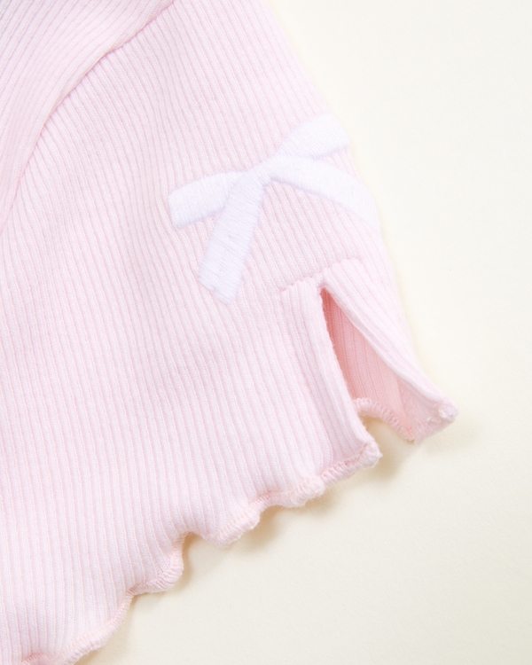 embroidered bow sleeve tee, Light Pink view 2