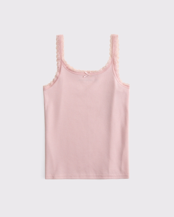 Top con fiocco e bordo in pizzo, Rosa Chiaro view 1