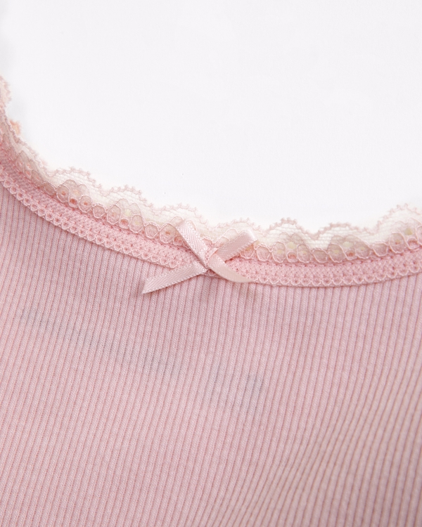 Top con fiocco e bordo in pizzo, Rosa Chiaro view 2