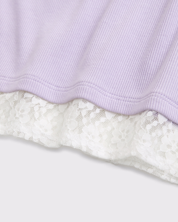 long-sleeve off-the-shoulder lace-trim twofer, Lavender Haze view 2