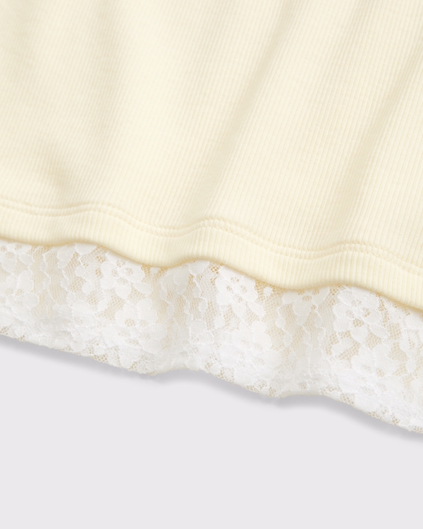 long-sleeve off-the-shoulder lace-trim twofer, Light Yellow view 2