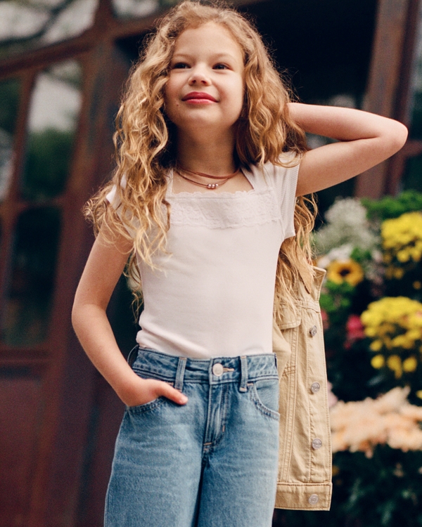 ava lace-trim rib tee, White view 1