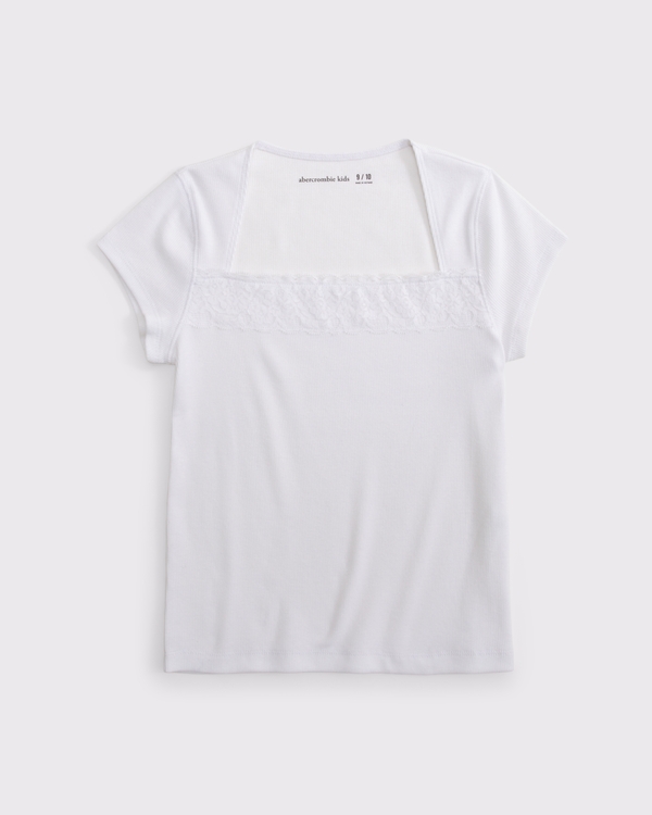 ava lace-trim rib tee, White view 1
