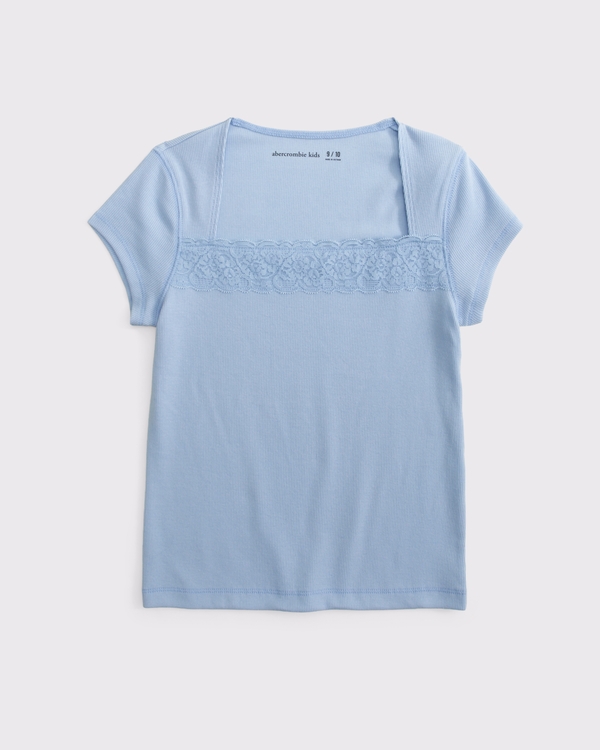ava lace-trim rib tee, Powder Blue view 1