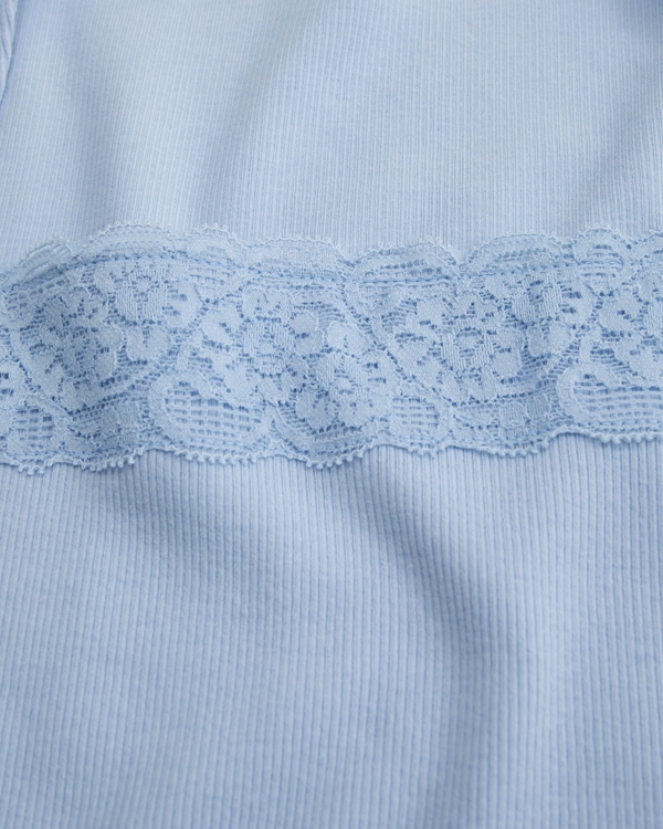 ava lace-trim rib tee, Powder Blue view 2