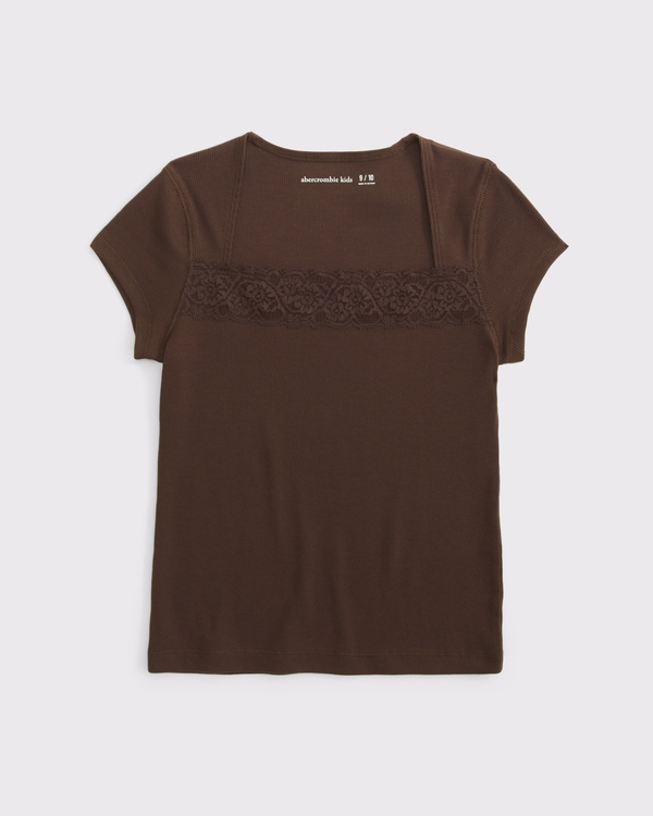 ava lace-trim rib tee, Chestnut view 1