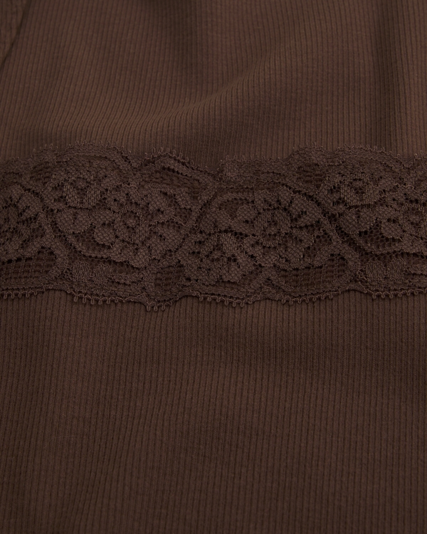 ava lace-trim rib tee, Chestnut view 2