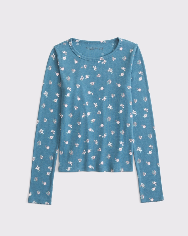 long-sleeve baby tee, Teal Floral view 1