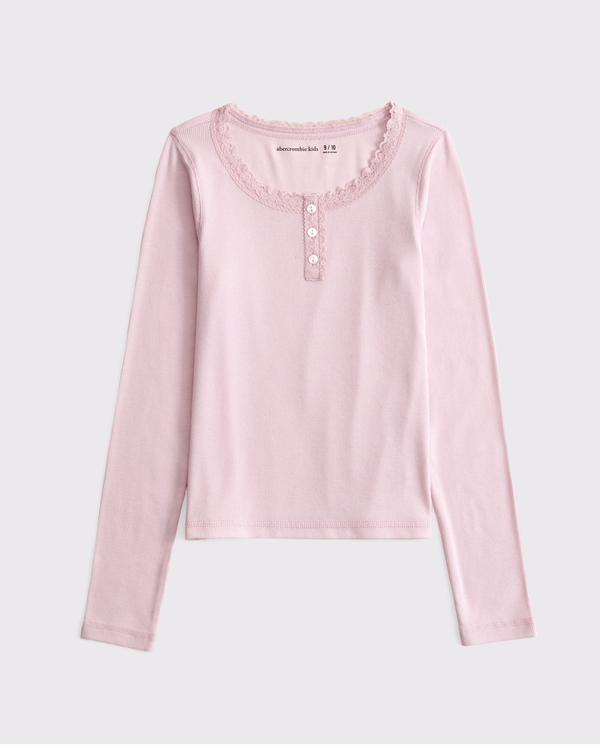long-sleeve lace-trim henley