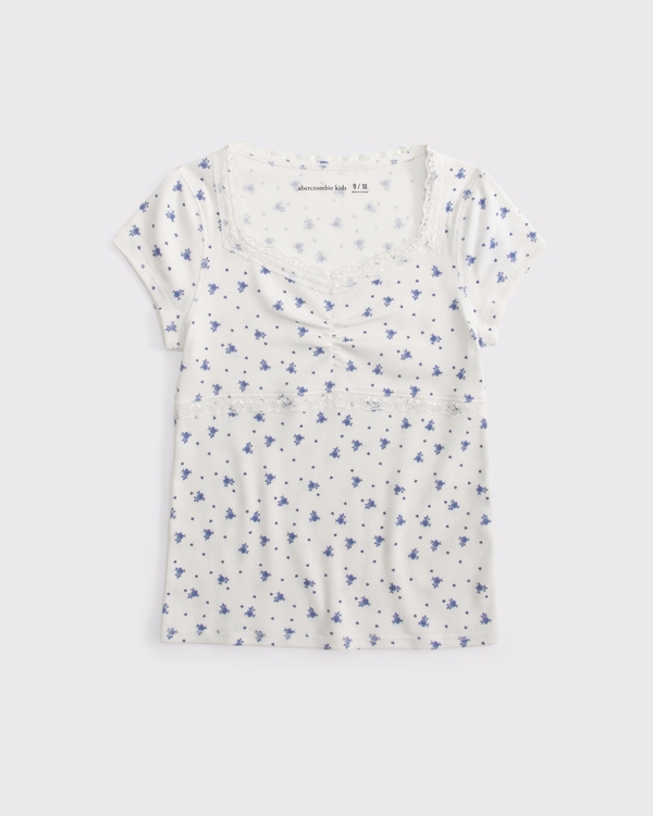 short-sleeve lace-trim top, White Floral view 1