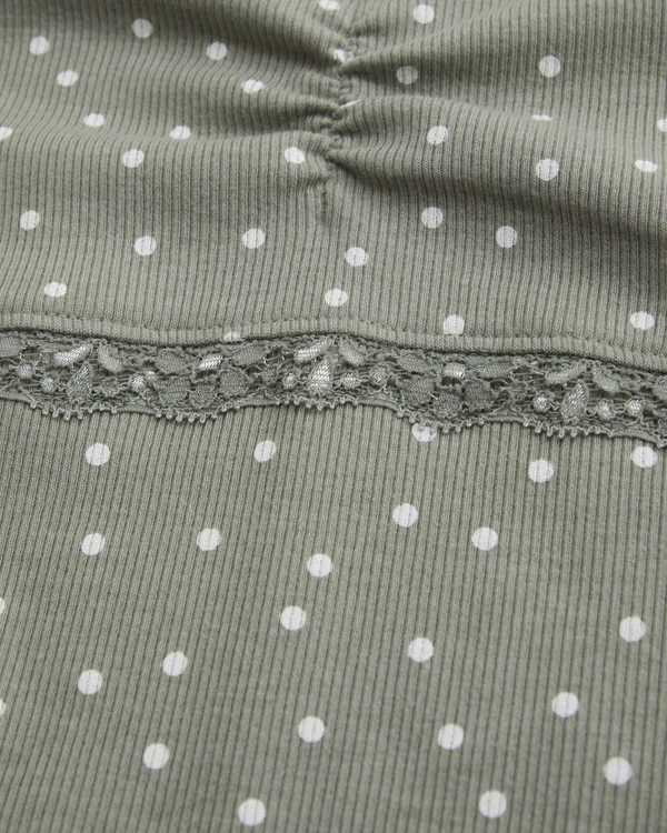 short-sleeve lace-trim top, Slate Green Dot view 2