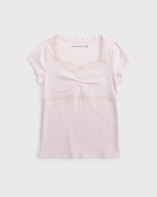 short-sleeve lace-trim top, Pale Pink view 1