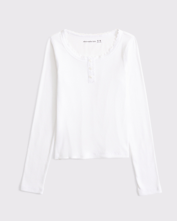 long-sleeve lace-trim henley