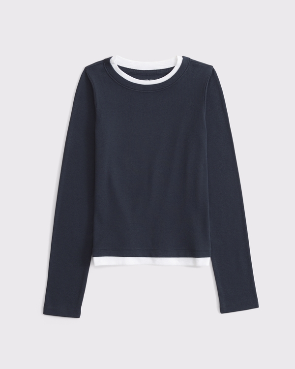 long-sleeve double-layered tee, Sapphire view 1