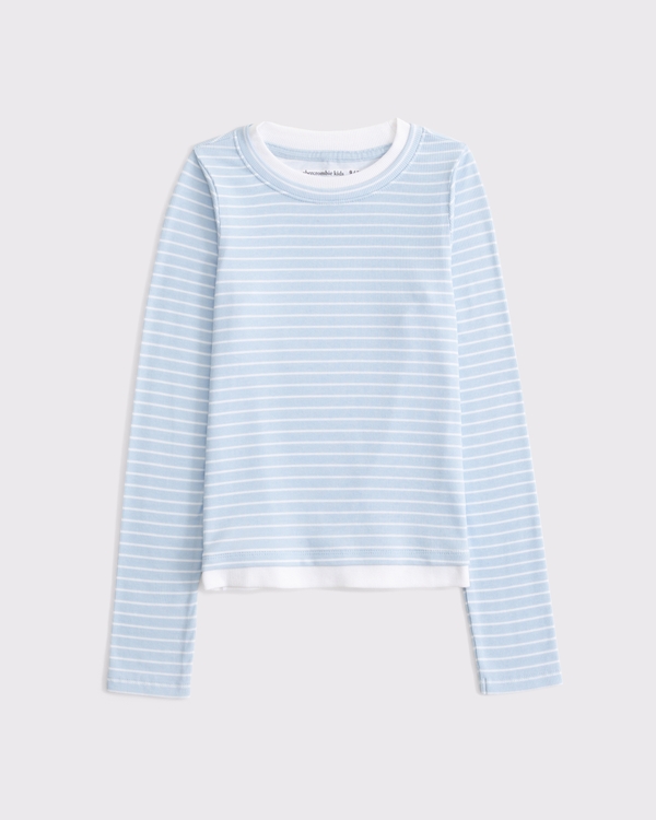 long-sleeve double-layered tee, Powder Blue Stripe view 1