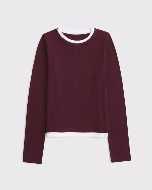 long-sleeve double-layered tee, Maroon view 1