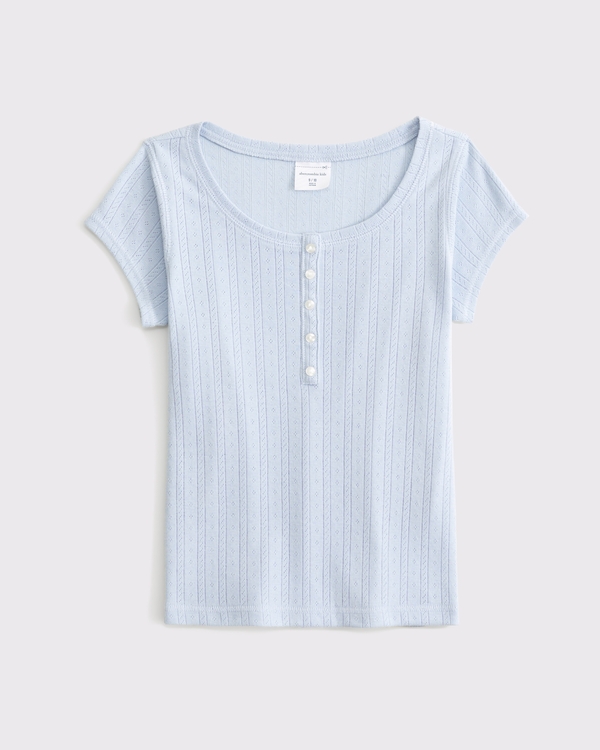scoopneck pointelle henley, Powder Blue view 1