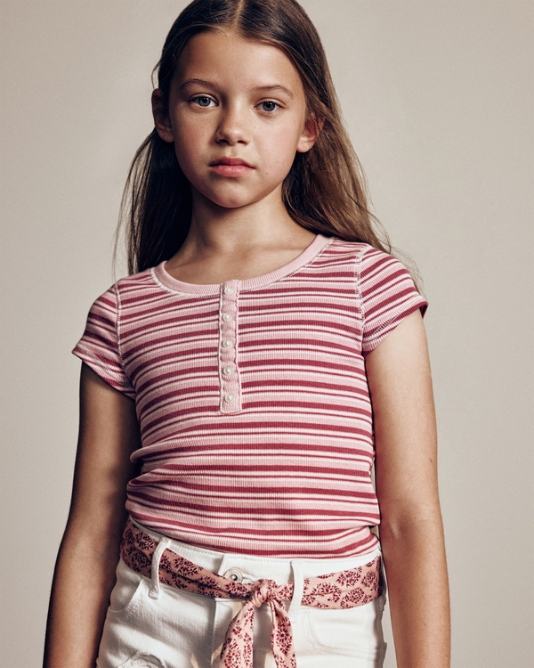 scoopneck rib-knit henley, Light Pink Stripe view 1