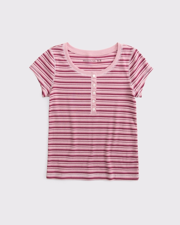 scoopneck rib-knit henley, Light Pink Stripe view 1