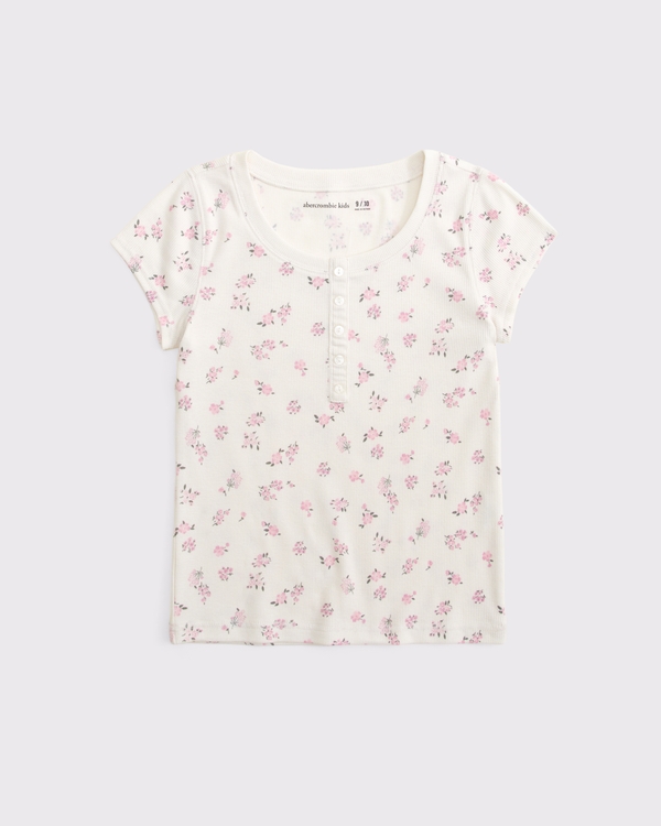 scoopneck rib-knit henley, White Floral view 1