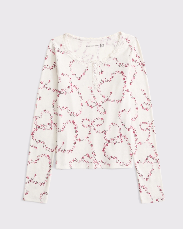 long-sleeve lace-trim henley