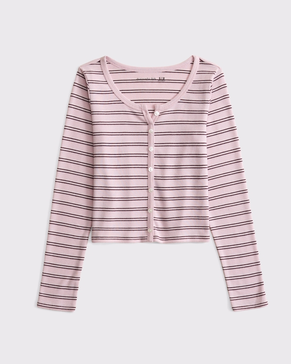 long-sleeve button-through tee, Pink Stripe view 1